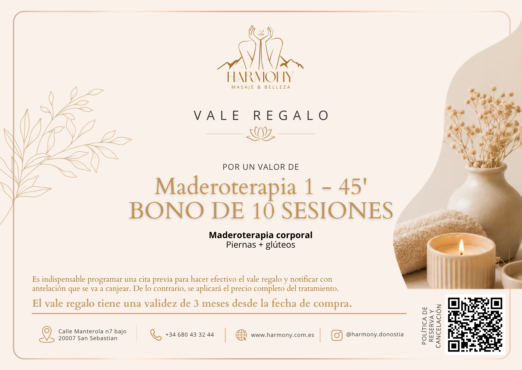 Bono de Maderoterapia piernas y glúteos 10 sesiones de Harmony
