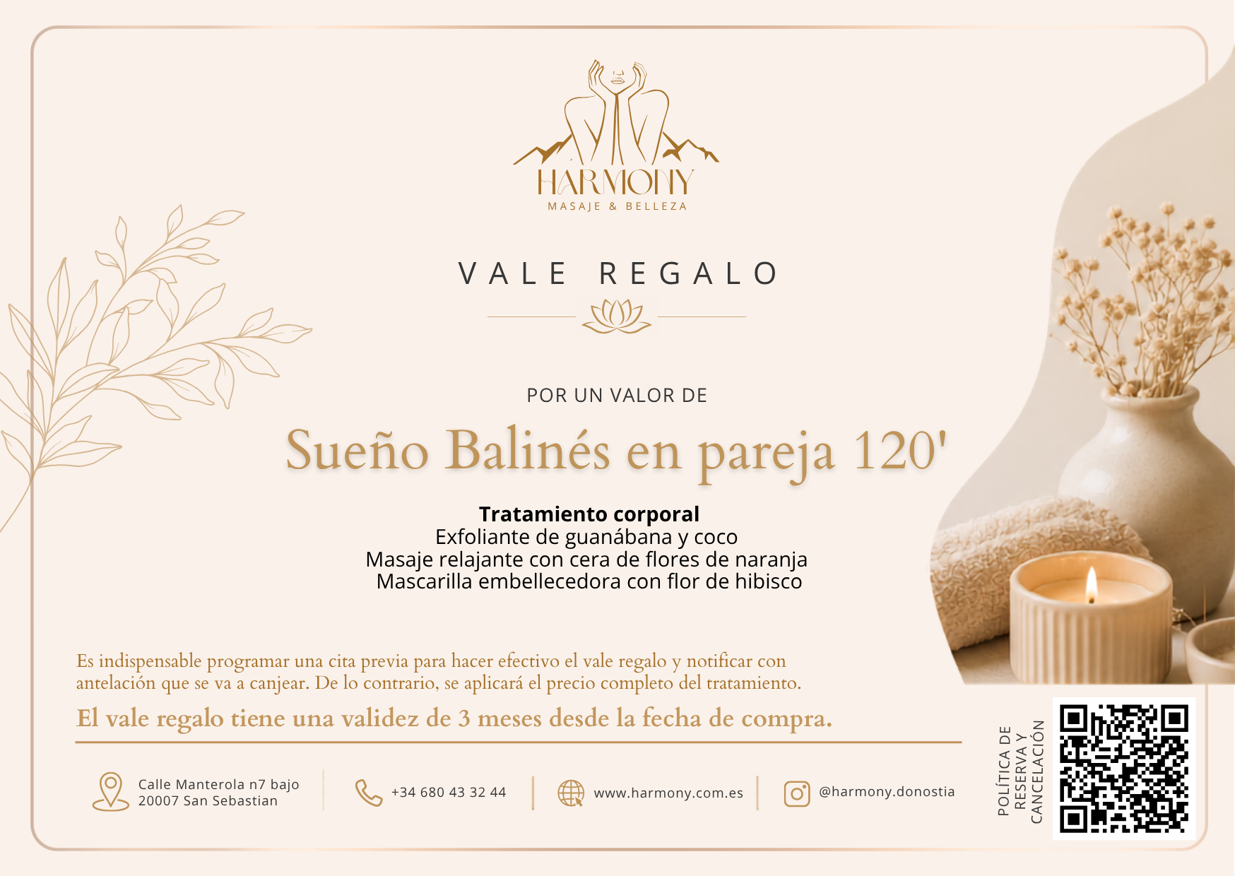 Vale regalo en pareja Sueño balinés 120 min de Harmony