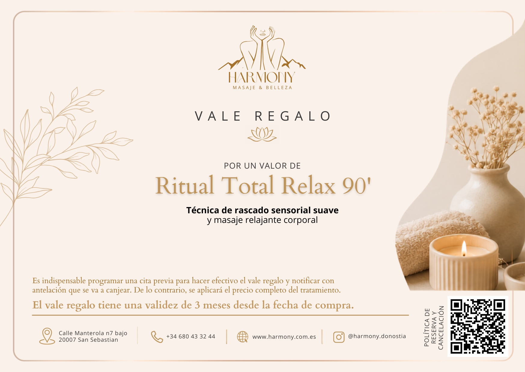 Vale regalo Ritual Total Relax 90 minutos de Harmony